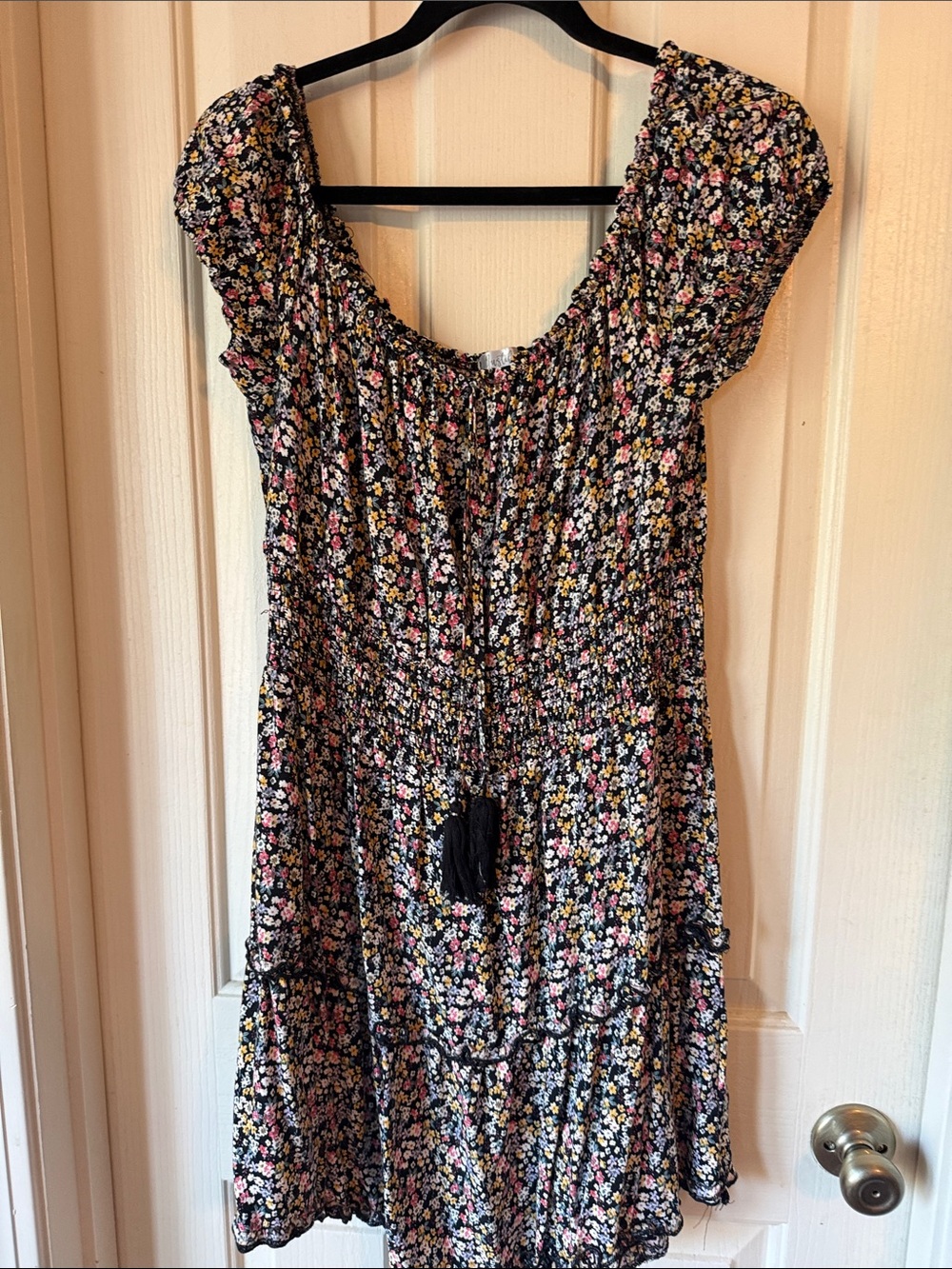 Justify Black Floral Smocked Mini Dress